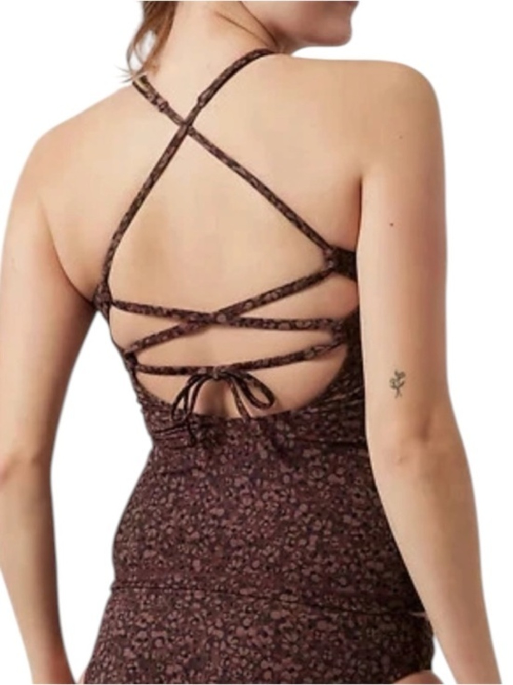 Athleta Women’s Size L Brown Chocolate Decadent Camo Flora Triangle Tankini Top